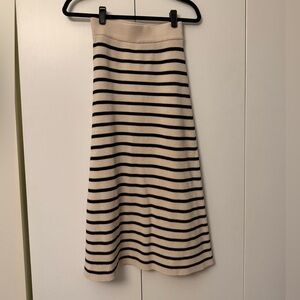 Sezane Cream and Navy Naelle Striped Knit Midi Skirt
